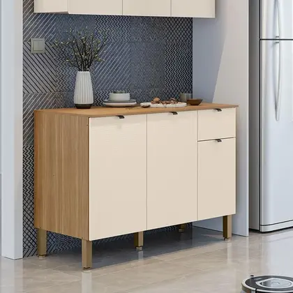 Balcão de Cozinha Vert Plus 3 Portas 1 Gaveta 120 cm Freijó Soft - Kits Paraná