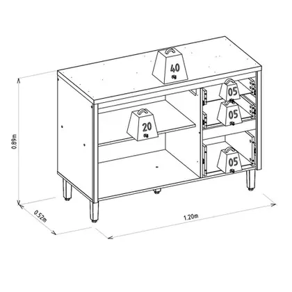 Balcão 2 Portas 120cm 3 Gavetas Allure Linea Brasil