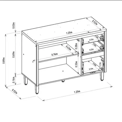 Balcão 2 Portas 120cm 3 Gavetas Allure Linea Brasil