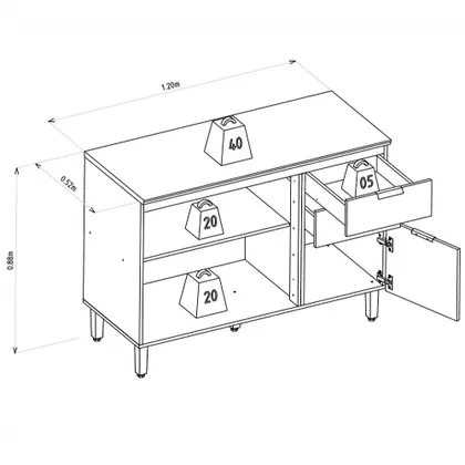 Balcão 3 Portas 120cm 2 Gavetas Selene Linea Brasil