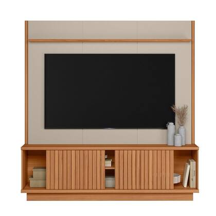 Estante Home Ravenna + Kit 6 Pés Para TV Até 75 Polegadas Linea Brasil - Canela/Off White Fosco