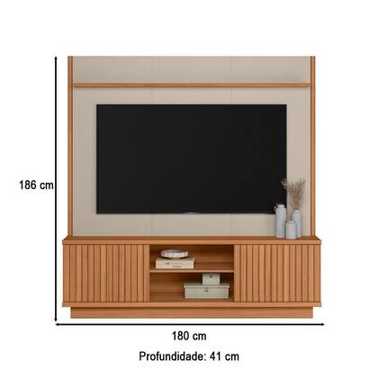 Estante Home Ravenna + Kit 6 Pés Para TV Até 75 Polegadas Linea Brasil - Canela/Off White Fosco