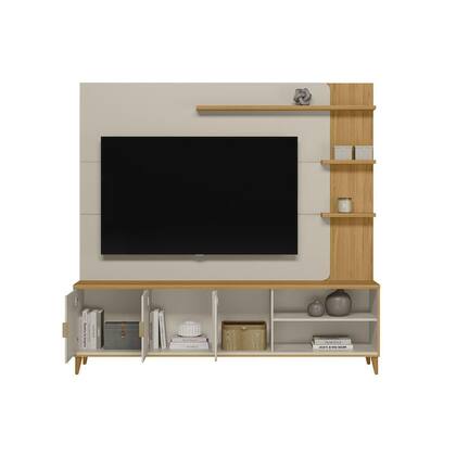 Home p/ TV até 70 Pol Napoli c/ 3 Portas 4 Prateleiras e LED 193x200cm Tauari/Off White Fosco - Linea Brasil