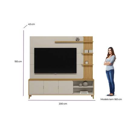 Home p/ TV até 70 Pol Napoli c/ 3 Portas 4 Prateleiras e LED 193x200cm Tauari/Off White Fosco - Linea Brasil