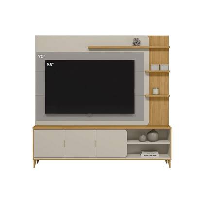 Home p/ TV até 70 Pol Napoli c/ 3 Portas 4 Prateleiras e LED 193x200cm Tauari/Off White Fosco - Linea Brasil