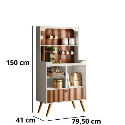 Cantinho do Café Rubi Armário Para Cozinha Off White Perolizado/Tauari Ripado - Lukaliam Móveis