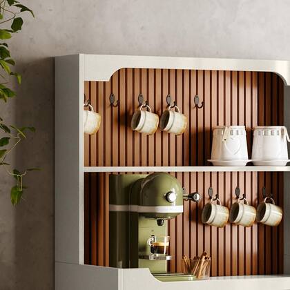 Cantinho do Café Rubi Armário Para Cozinha Off White Perolizado/Tauari Ripado - Lukaliam Móveis